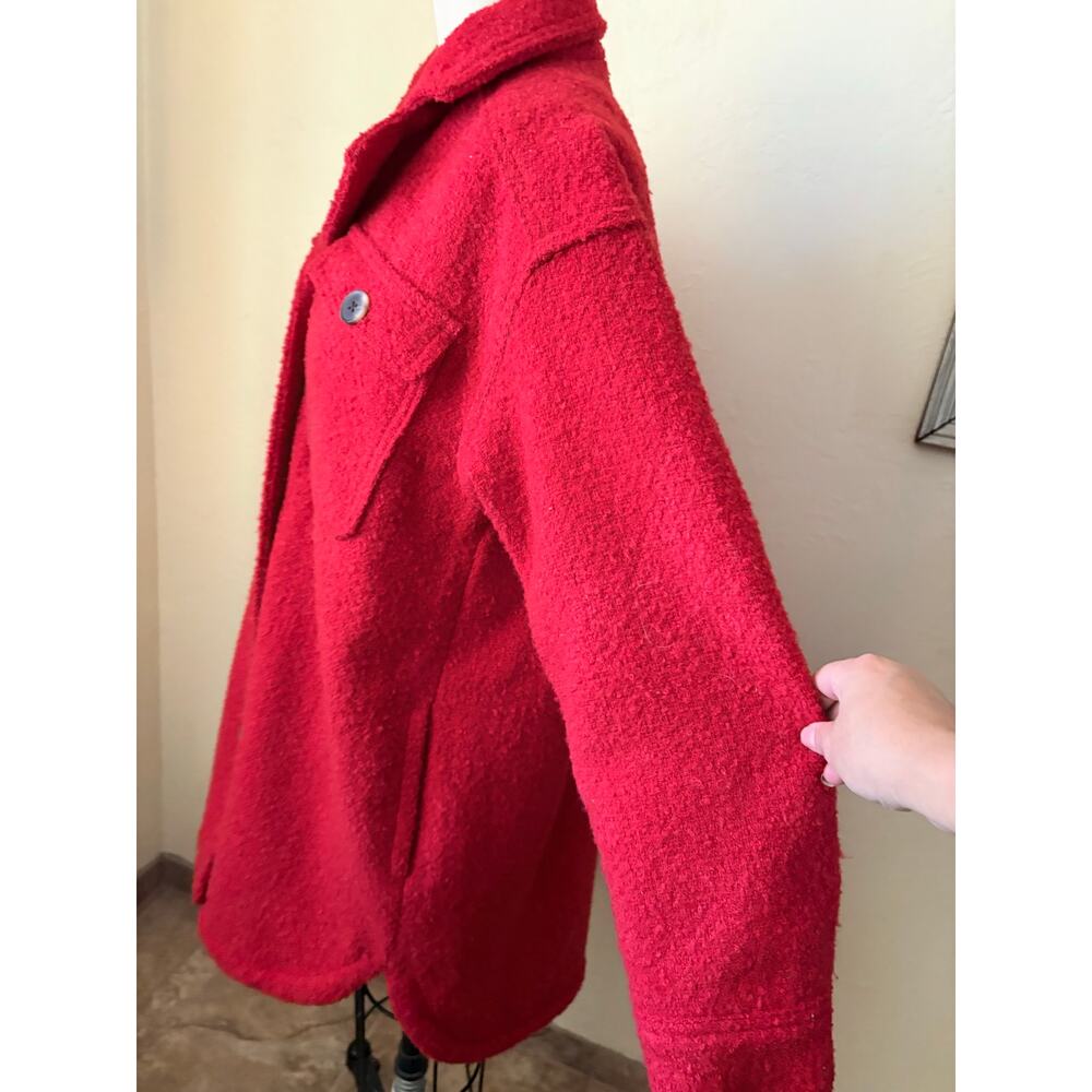 Old Navy Red Sherpa Shacket Coat Jacket Womens Small Teddy Fleece Oversized - Picture 3 of 7